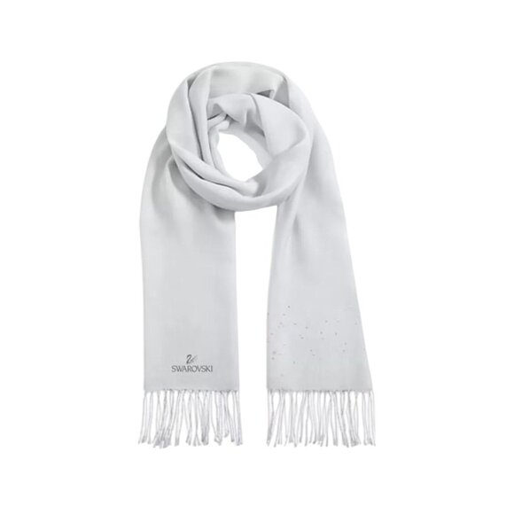 Swarovski Light Gray Scarf With Crystal Embellishments & Fringe Trim 72 Inch - Picture 10 of 11